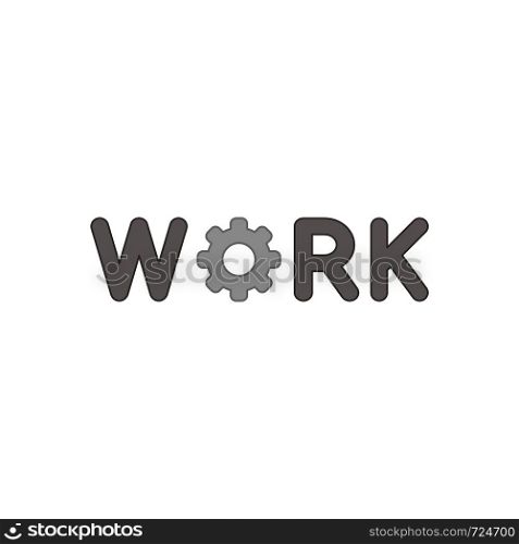 Vector icon concept of work word with gear. Colored outlines.