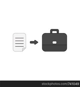 Vector icon concept of written paper into black briefcase. Colored outlines.