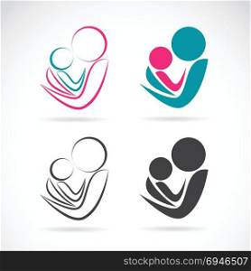 Vector icon image of an mom and baby on white background, Expression of love