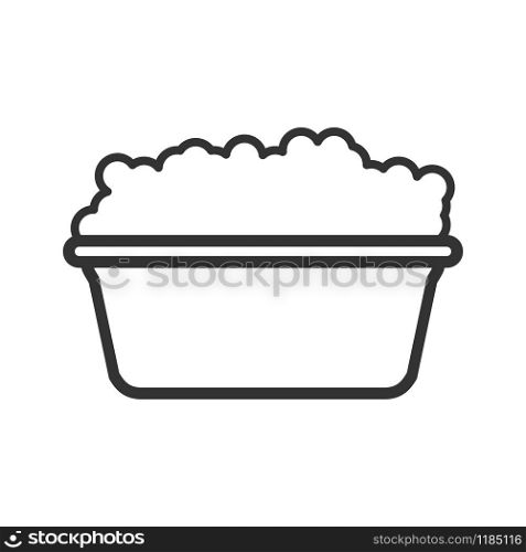 Vector icon of a basin with soapy water and foam. An empty outline is isolated on a white background. Flat style