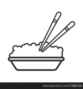 Vector icon of a bowl with grain food and chopsticks. An empty outline is isolated on a white background. Flat style