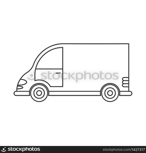 Vector icon of a car or commercial van. Simple design, an empty outline isolated on a white background. Design for coloring books, websites, and apps