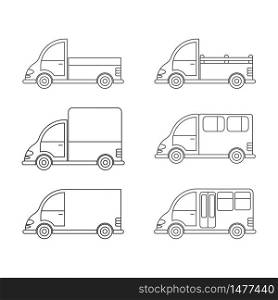vector icon of a car or commercial van. Simple design, an empty outline isolated on a white background. Design for coloring books, websites, and apps