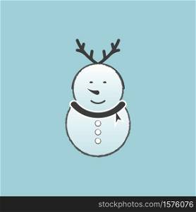 vector icon of a cheerful snowman with deer antlers