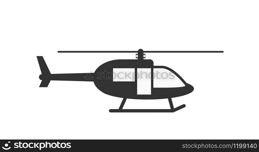 Vector icon of a helicopter. The flat silhouette is isolated on a white background for websites, apps, and theme design.