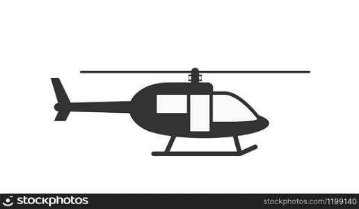 Vector icon of a helicopter. The flat silhouette is isolated on a white background for websites, apps, and theme design.