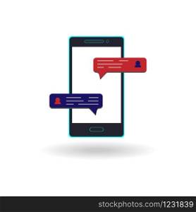 Vector icon of a smartphone with a dialogue of users on a white background
