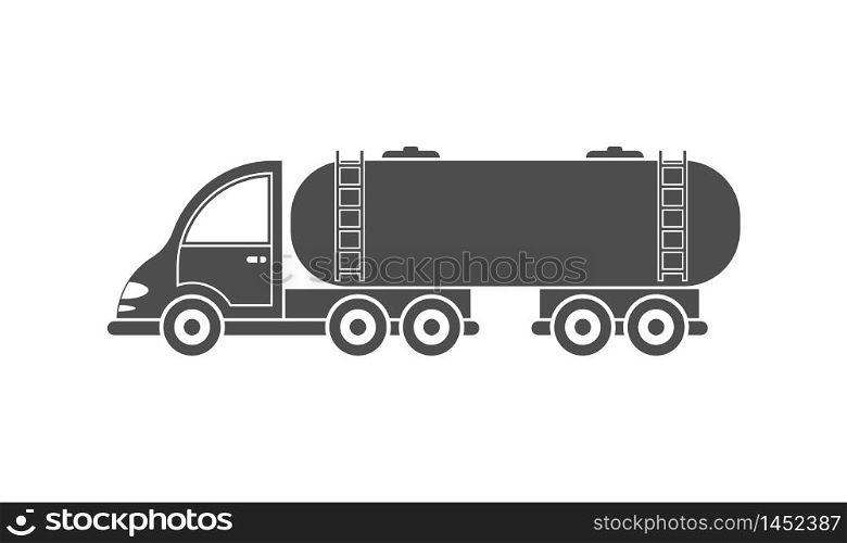 Vector icon of a tractor with a tank. Simple design, filled silhouette isolated on white background. Design for websites and apps