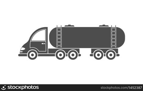 Vector icon of a tractor with a tank. Simple design, filled silhouette isolated on white background. Design for websites and apps