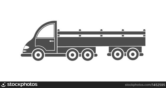 Vector icon of a tractor with a trailer. Simple design, filled silhouette isolated on white background. Design for websites and apps