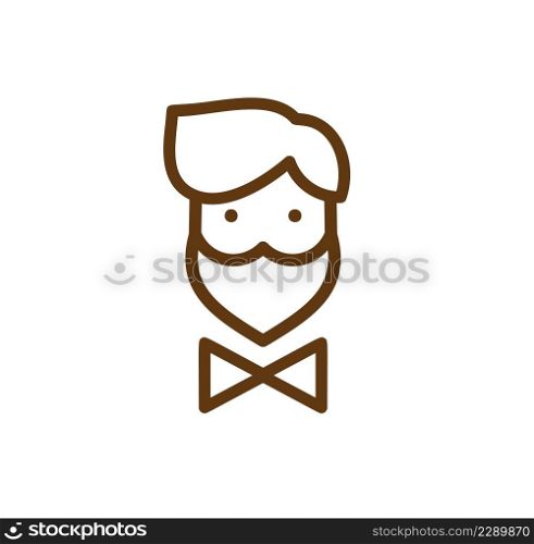 Vector icon of bearded man face with the bow tie, isolated logo for barber shop.. Vector icon of bearded man face with the bow tie, isolated logo for barber shop