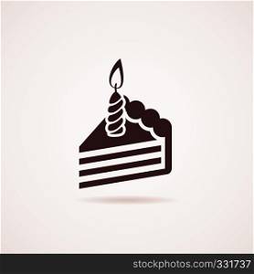 vector icon of birthday cake slice with burning candle