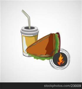 Vector icon of fast food sandwich and a drink.. Vector icon of fast food sandwich and a drink