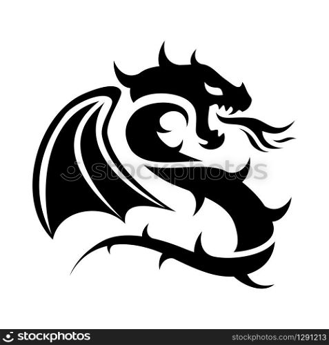 vector icon of flying dragon, black and white logo illustration, chinese art symbol