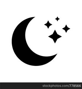 Vector icon of moon without background. Black sign of moon. Black icon. Night. Flat design. EPS 10.
