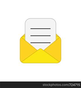 Vector icon of opened mail envelope with written paper. Colored outlines.