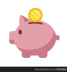 vector icon of pig bank and a coin, save money in piggy bank. flat illustration of abstact pig symbol