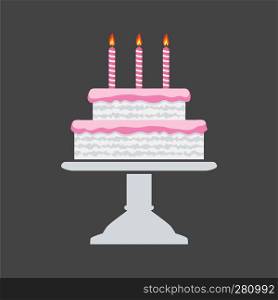 vector icon of pink birthday cake on a stand