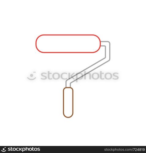 Vector icon of roller paint brush. White background and colored outlines.