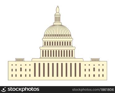 vector icon of united states capitol hill building washington dc, american congress dome, brown and yellow symbol design isolated on white background