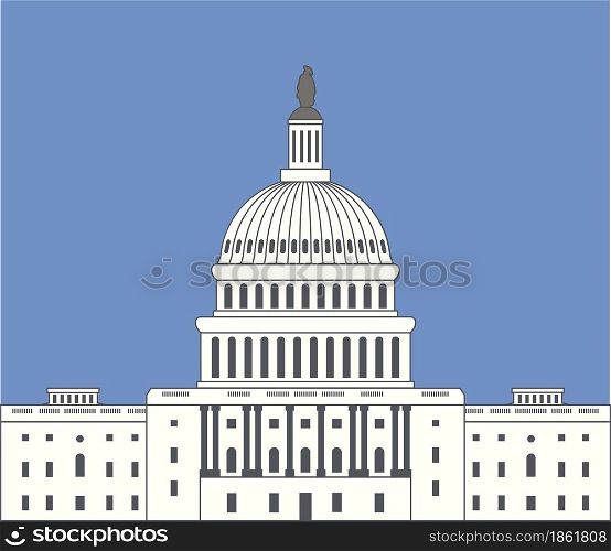 vector icon of united states capitol hill building washington dc, american congress dome symbol design on blue sky background