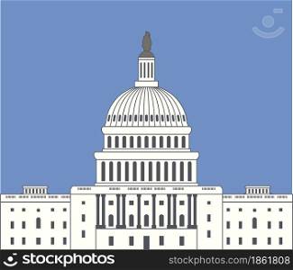 vector icon of united states capitol hill building washington dc, american congress dome symbol design on blue sky background