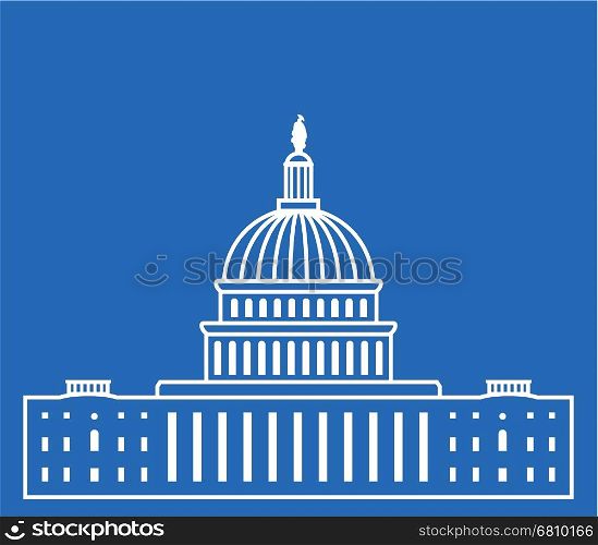 vector icon of united states capitol hill building washington dc, american congress, white symbol design on blue background