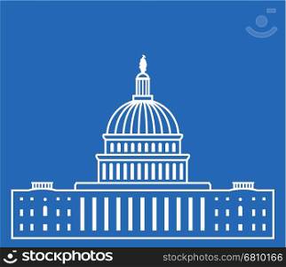 vector icon of united states capitol hill building washington dc, american congress, white symbol design on blue background
