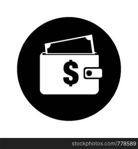 Vector icon of wallet. Money icon. Wallet with cash. Dollar wallet. Deposit dollar. Money credit. Success. Flat design. EPS 10.