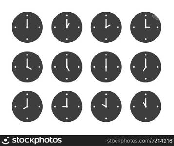 Vector icon set of clock. Flat color style.