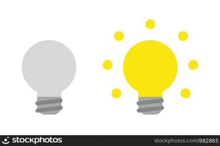 Vector icon set of grey and glowing light bulbs. Flat color style.