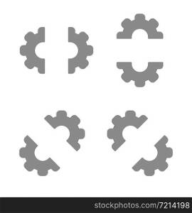 Vector icon set of half gears. Flat color style.
