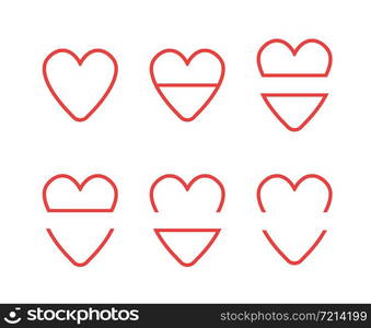 Vector icon set of hearts. Flat color style.