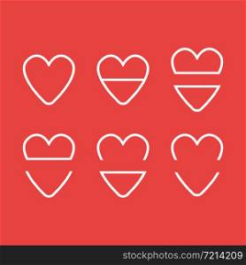 Vector icon set of hearts. Flat color style.