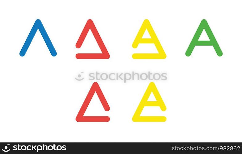 Vector icon set of letter A. Flat color style.