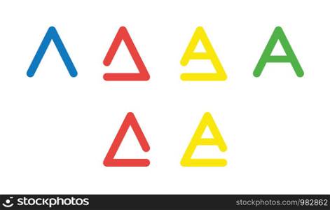 Vector icon set of letter A. Flat color style.