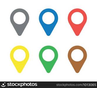 Vector icon set of map pointers. Flat color style.