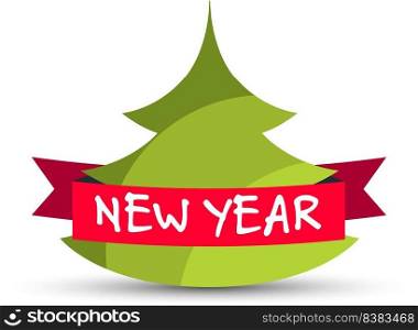 Vector icon with New Year tree and red ribbon