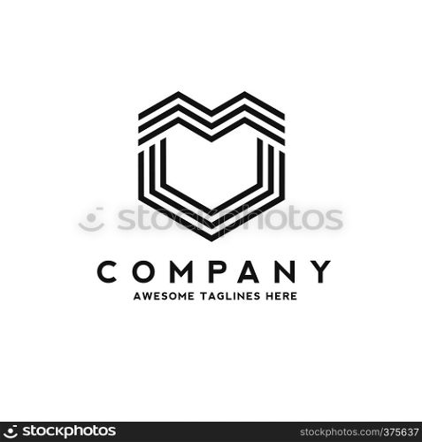 Vector icons hearts from strips logo. geometric linear strips love shape logo concept