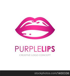 Vector icons of female lips print logo design template. Vector illustration. Vector icons of female lips print