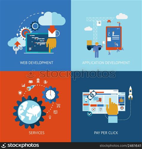 Vector icons of web and application apps development concepts in flat style