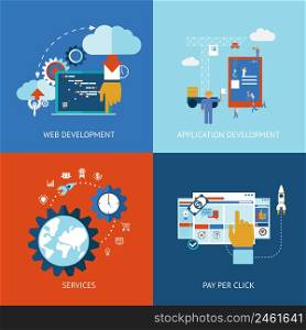 Vector icons of web and application apps development concepts in flat style