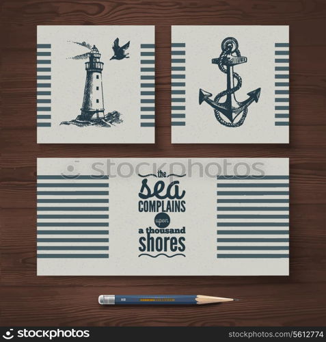 Vector identity set of travel banners. Sea nautical design templates and hand drawn sketch illustrations