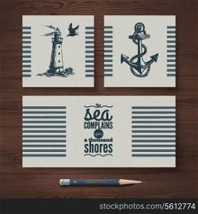 Vector identity set of travel banners. Sea nautical design templates and hand drawn sketch illustrations