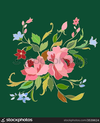 Vector Illuctration of Decorative floral elements with big beautiful flowers