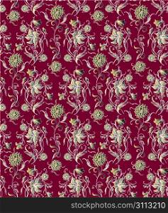 Vector Illuctration of floral golden pattern on the red background.