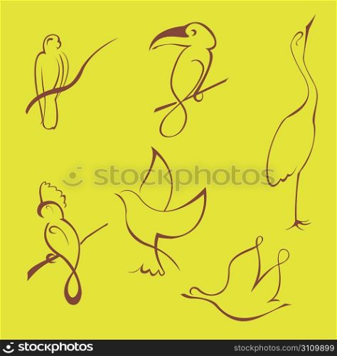 Vector illustraition of Bird Design Set made with simple line only
