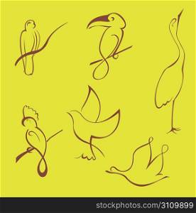 Vector illustraition of Bird Design Set made with simple line only