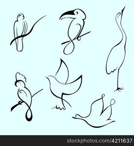 Vector illustraition of Bird Design Set made with simple line only