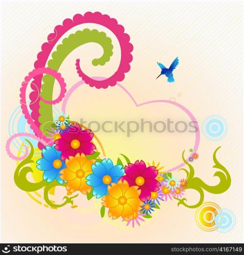Vector illustraition of funky floral frame with heart shape